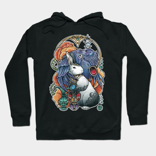 The Rabbit & The Raven - White Outlined Version - No Background Hoodie by Nat Ewert Art